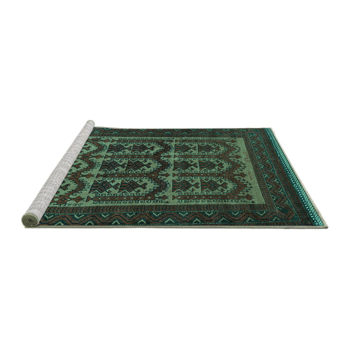 Sideview of Machine Washable Southwestern Turquoise Country Area Rugs, wshtr2328turq