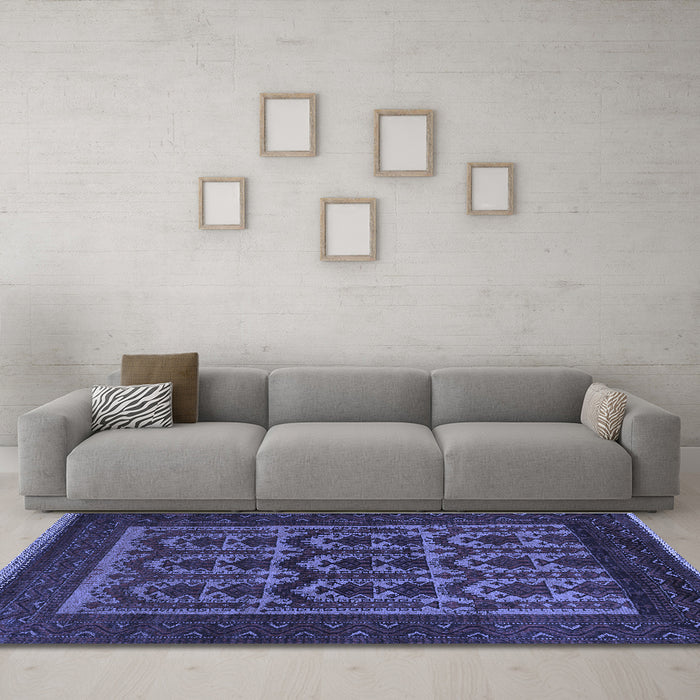 Machine Washable Southwestern Blue Country Rug in a Living Room, wshtr2328blu