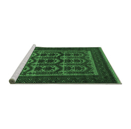 Sideview of Machine Washable Southwestern Emerald Green Country Area Rugs, wshtr2328emgrn