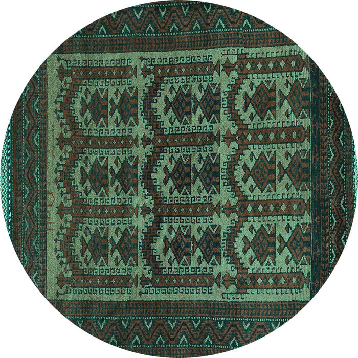 Round Machine Washable Southwestern Turquoise Country Area Rugs, wshtr2328turq