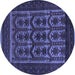 Round Machine Washable Southwestern Blue Country Rug, wshtr2328blu