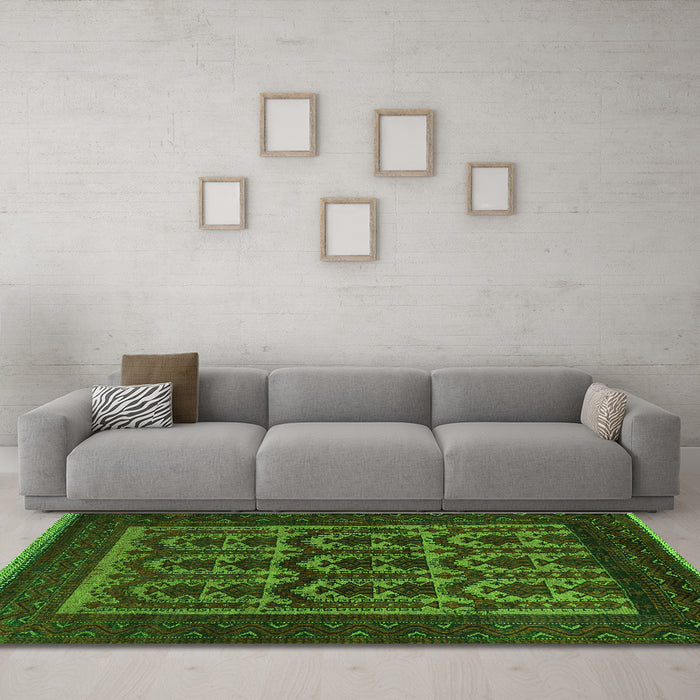 Machine Washable Southwestern Green Country Area Rugs in a Living Room,, wshtr2328grn