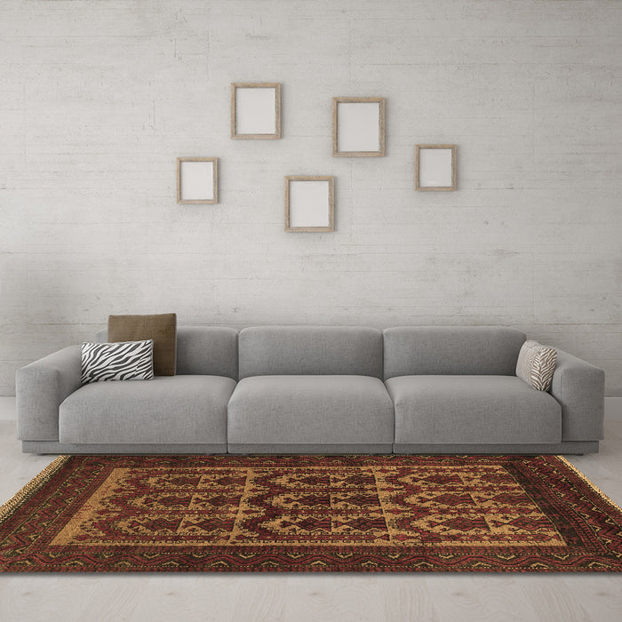 Machine Washable Southwestern Brown Country Rug in a Living Room,, wshtr2328brn
