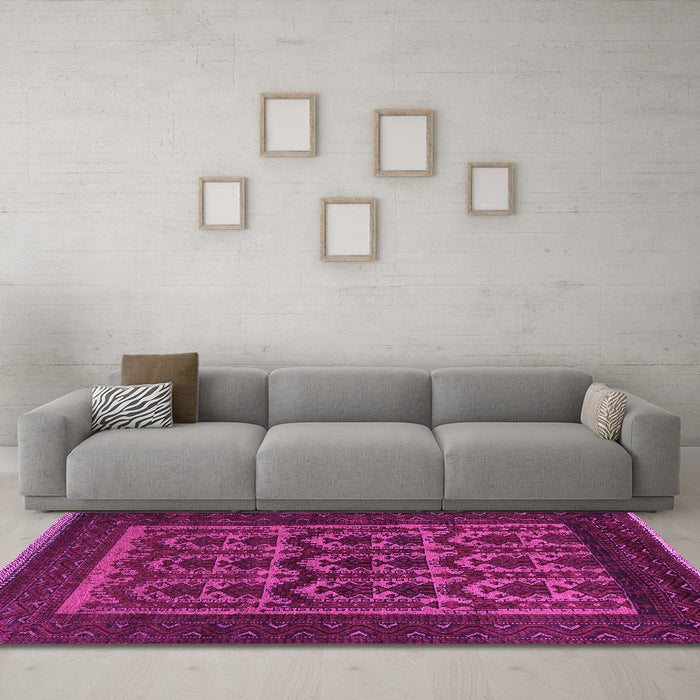 Machine Washable Southwestern Pink Country Rug in a Living Room, wshtr2328pnk