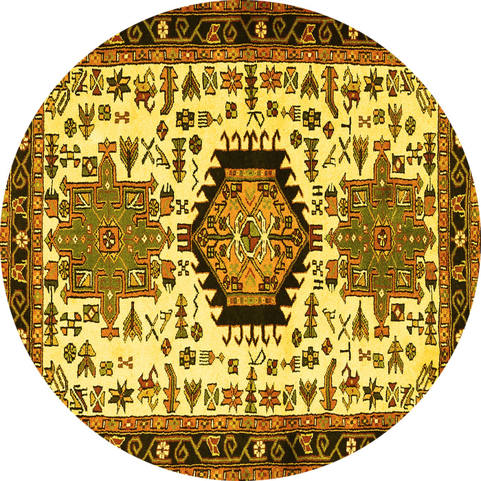 Round Persian Yellow Traditional Rug, tr2329yw