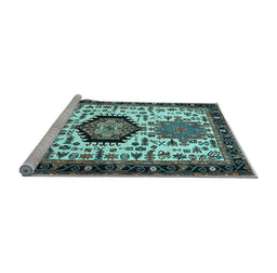 Sideview of Machine Washable Persian Light Blue Traditional Rug, wshtr2329lblu
