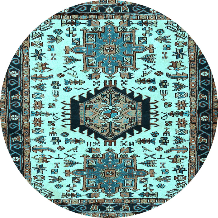Round Machine Washable Persian Light Blue Traditional Rug, wshtr2329lblu