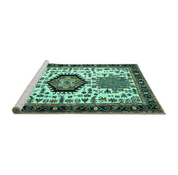 Sideview of Machine Washable Persian Turquoise Traditional Area Rugs, wshtr2329turq