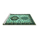 Sideview of Machine Washable Persian Turquoise Traditional Area Rugs, wshtr2329turq