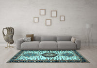 Machine Washable Persian Light Blue Traditional Rug, wshtr2329lblu