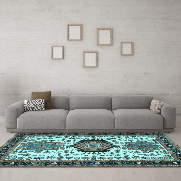 Machine Washable Persian Light Blue Traditional Rug in a Living Room, wshtr2329lblu