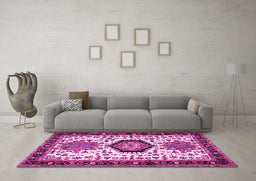Machine Washable Persian Pink Traditional Rug in a Living Room, wshtr2329pnk