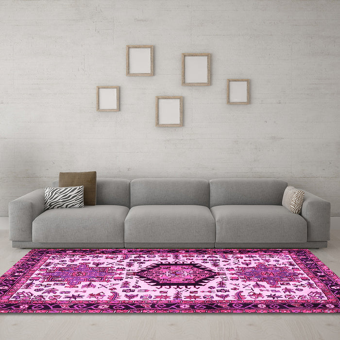 Machine Washable Persian Pink Traditional Rug in a Living Room, wshtr2329pnk