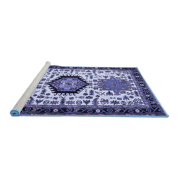 Sideview of Machine Washable Persian Blue Traditional Rug, wshtr2329blu