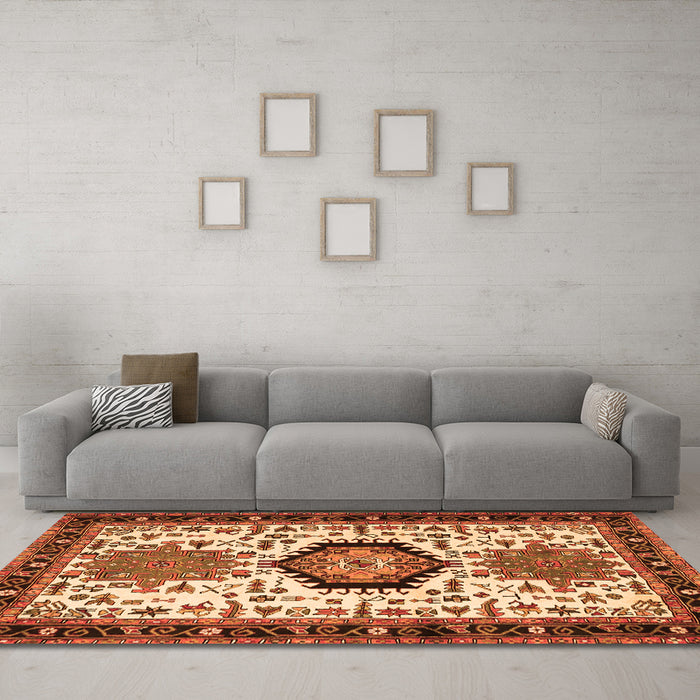 Machine Washable Persian Orange Traditional Area Rugs in a Living Room, wshtr2329org