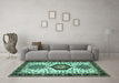 Machine Washable Persian Turquoise Traditional Area Rugs in a Living Room,, wshtr2329turq