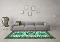 Machine Washable Persian Turquoise Traditional Rug, wshtr2329turq