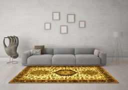 Machine Washable Persian Yellow Traditional Rug in a Living Room, wshtr2329yw