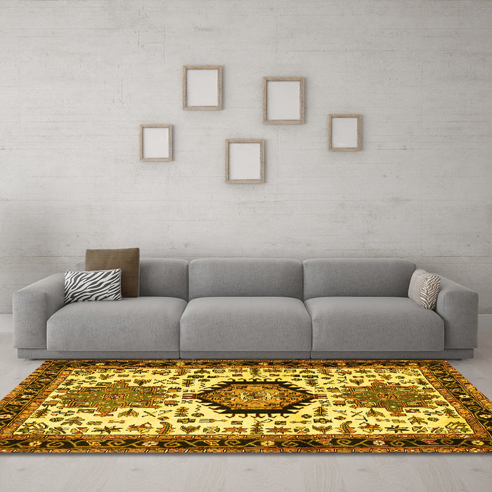 Machine Washable Persian Yellow Traditional Rug in a Living Room, wshtr2329yw