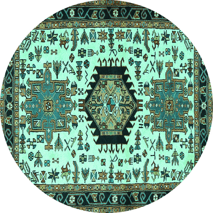 Round Machine Washable Persian Turquoise Traditional Area Rugs, wshtr2329turq