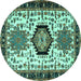 Round Machine Washable Persian Turquoise Traditional Area Rugs, wshtr2329turq