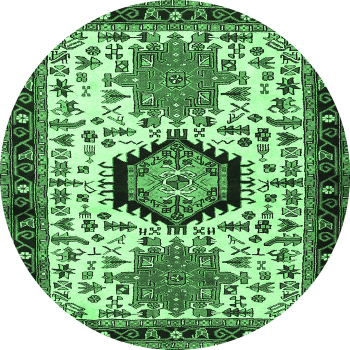 Round Machine Washable Persian Emerald Green Traditional Area Rugs, wshtr2329emgrn