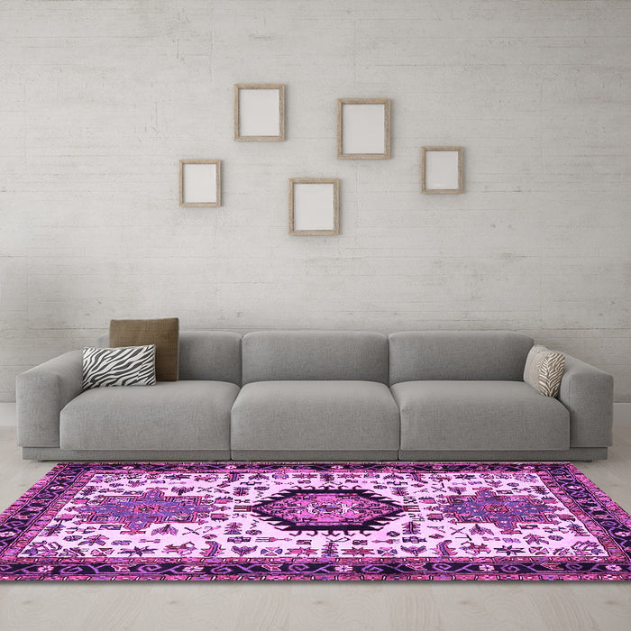 Machine Washable Persian Purple Traditional Area Rugs in a Living Room, wshtr2329pur