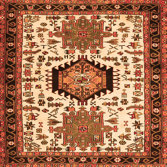 Round Machine Washable Persian Orange Traditional Area Rugs, wshtr2329org