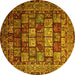 Round Persian Yellow Traditional Rug, tr232yw