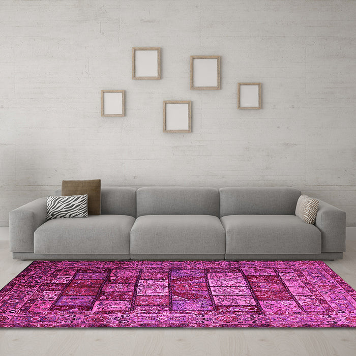 Machine Washable Persian Pink Traditional Rug in a Living Room, wshtr232pnk
