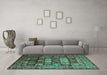 Machine Washable Persian Turquoise Traditional Area Rugs in a Living Room,, wshtr232turq