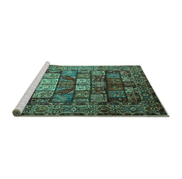 Sideview of Machine Washable Persian Turquoise Traditional Area Rugs, wshtr232turq