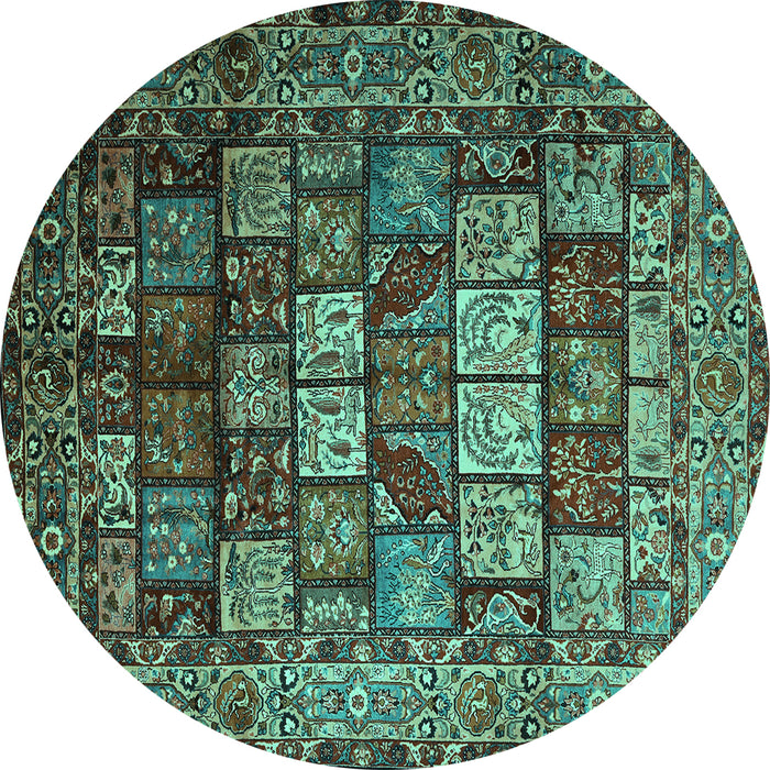 Round Persian Turquoise Traditional Rug, tr232turq