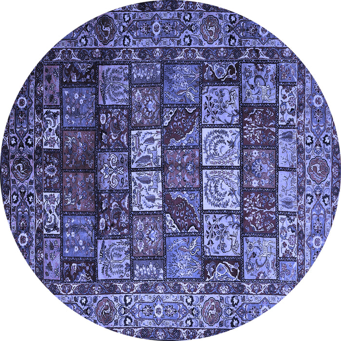 Round Machine Washable Persian Blue Traditional Rug, wshtr232blu