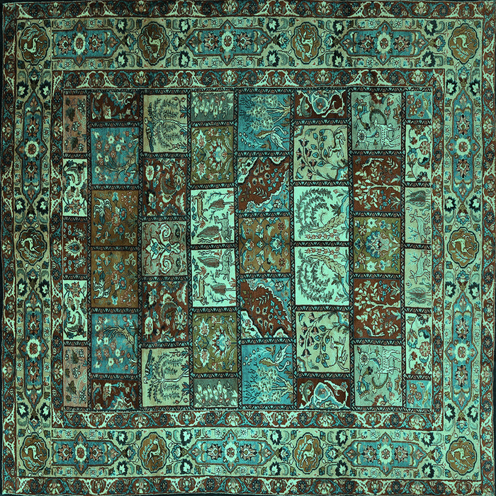 Square Machine Washable Persian Turquoise Traditional Area Rugs, wshtr232turq