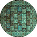 Round Machine Washable Persian Turquoise Traditional Area Rugs, wshtr232turq