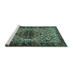 Sideview of Machine Washable Persian Turquoise Traditional Area Rugs, wshtr2330turq