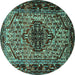 Round Machine Washable Persian Turquoise Traditional Area Rugs, wshtr2330turq