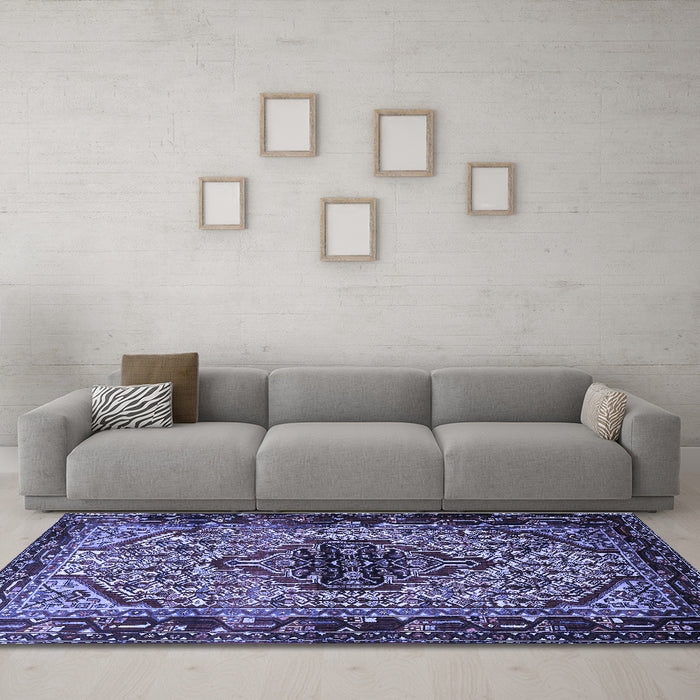 Machine Washable Persian Blue Traditional Rug in a Living Room, wshtr2330blu