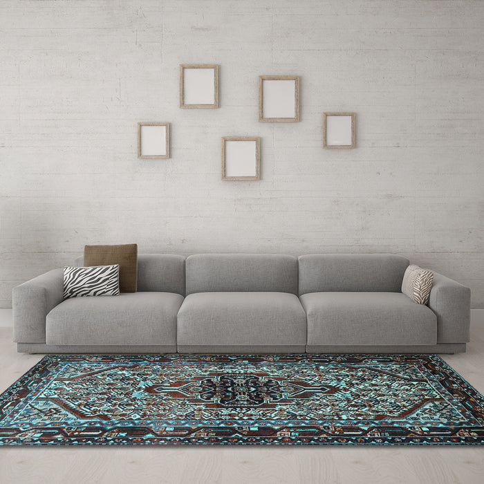 Machine Washable Persian Light Blue Traditional Rug in a Living Room, wshtr2330lblu