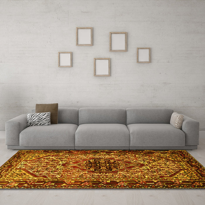 Machine Washable Persian Yellow Traditional Rug in a Living Room, wshtr2330yw