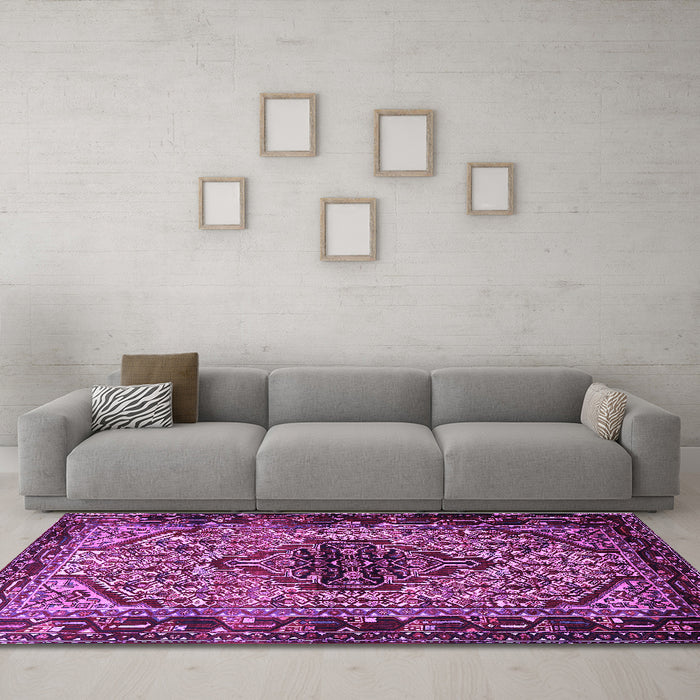 Machine Washable Persian Purple Traditional Area Rugs in a Living Room, wshtr2330pur
