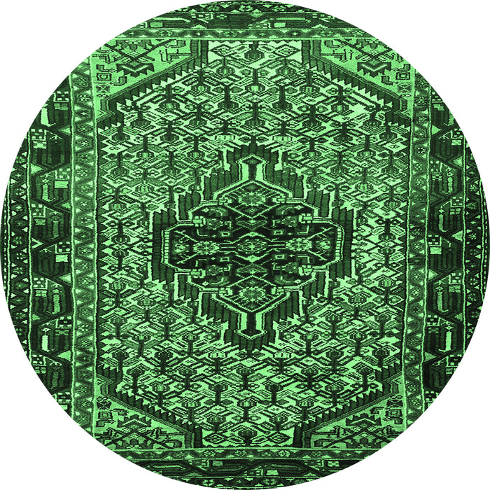 Round Machine Washable Persian Emerald Green Traditional Area Rugs, wshtr2330emgrn