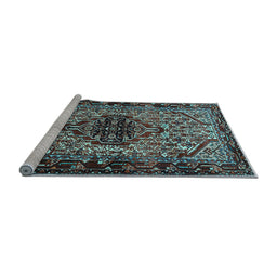 Sideview of Machine Washable Persian Light Blue Traditional Rug, wshtr2330lblu