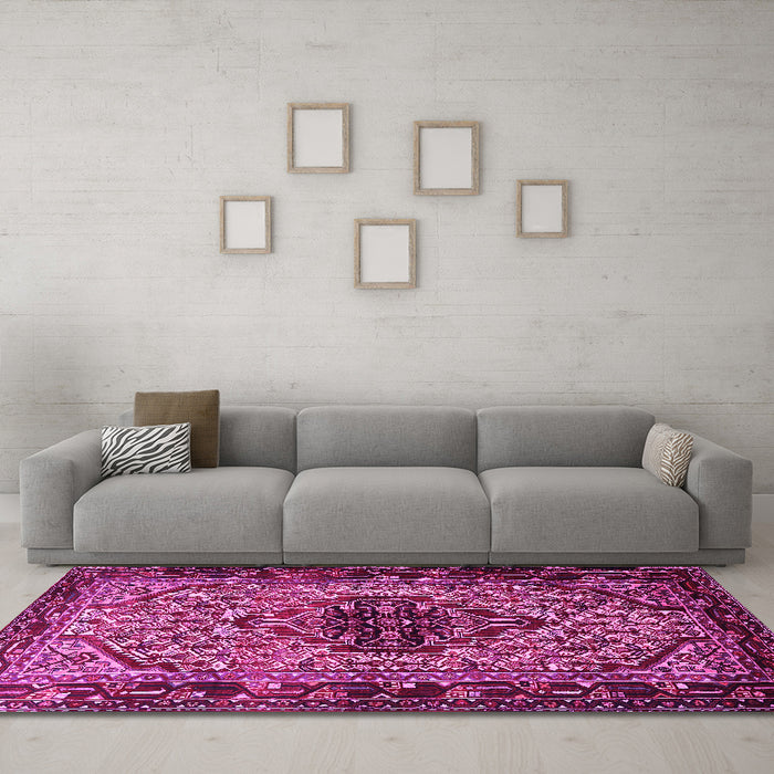 Machine Washable Persian Pink Traditional Rug in a Living Room, wshtr2330pnk
