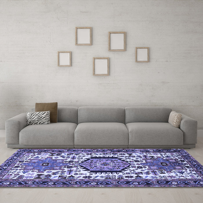 Machine Washable Persian Blue Traditional Rug in a Living Room, wshtr2331blu