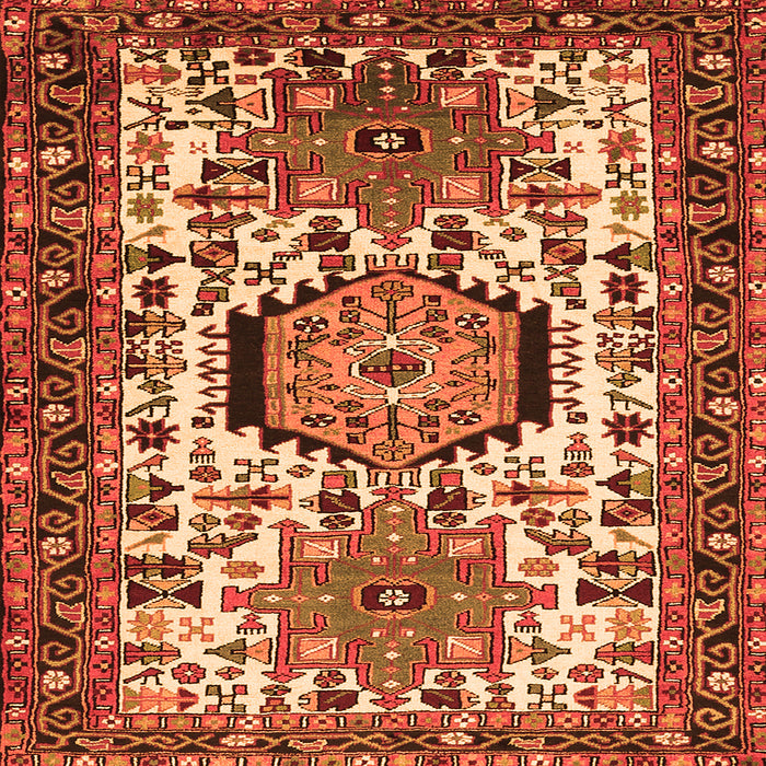 Round Machine Washable Persian Orange Traditional Area Rugs, wshtr2331org