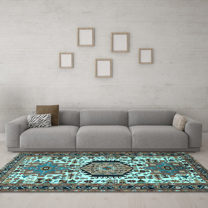 Machine Washable Persian Light Blue Traditional Rug in a Living Room, wshtr2331lblu