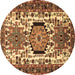 Round Persian Brown Traditional Rug, tr2331brn