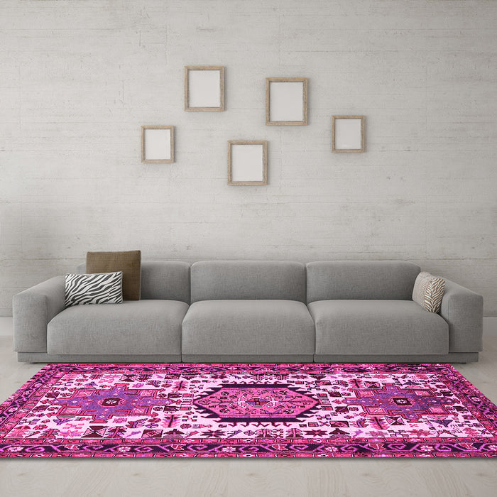 Machine Washable Persian Pink Traditional Rug in a Living Room, wshtr2331pnk